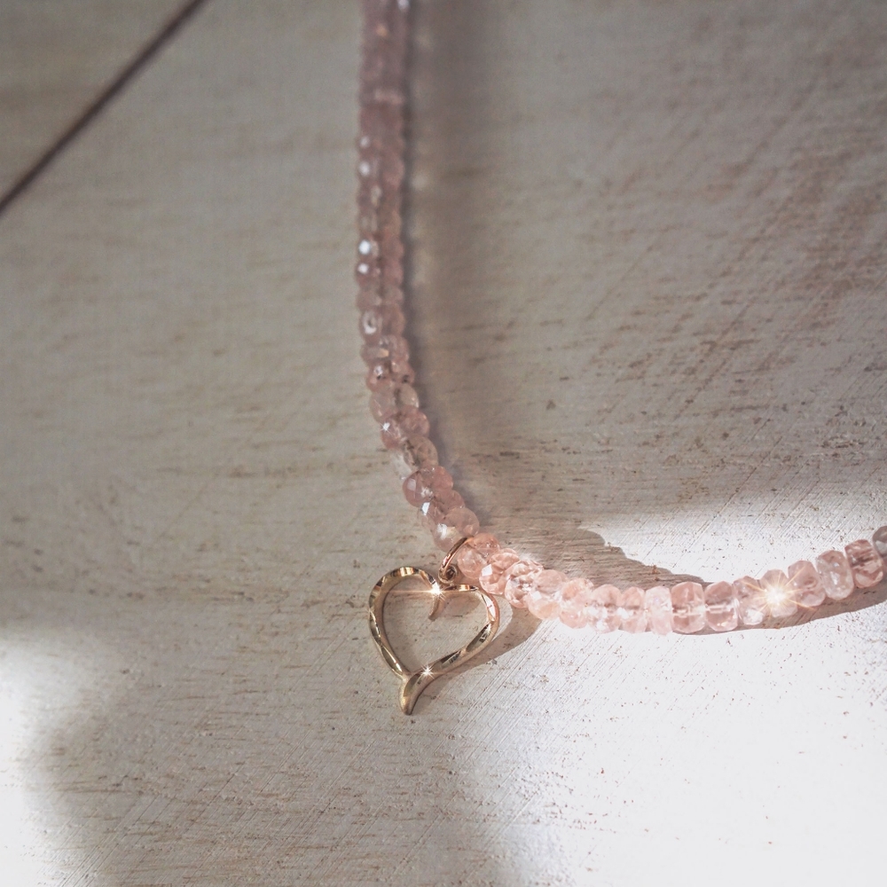 Morganite and solid gold heart